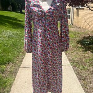 Topshop Pink and Red Bishop Sleeve Sundress